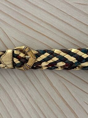 Braided Metallic Gold and Multicolor Leather Belt